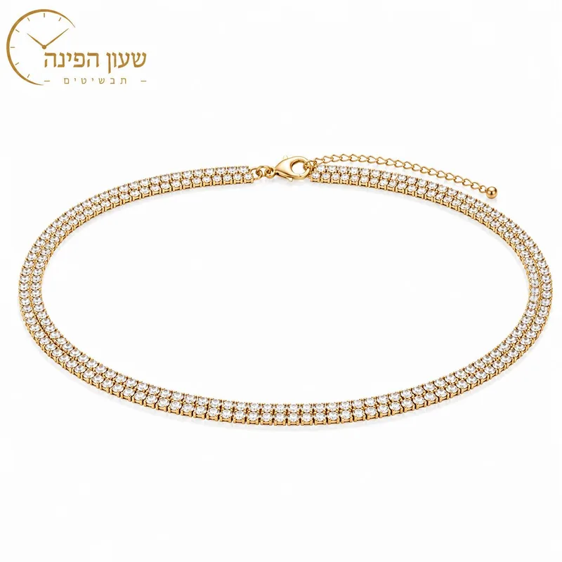 שרשרת טניס כפולה צמודה לצוואר לנשים – צבע זהב