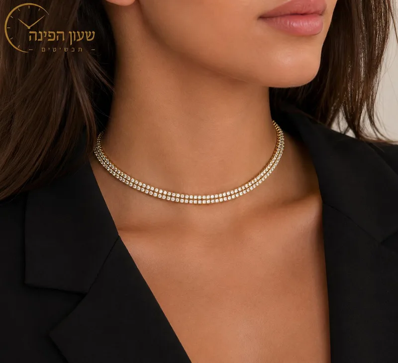 שרשרת טניס כפולה צמודה לצוואר לנשים – צבע זהב
