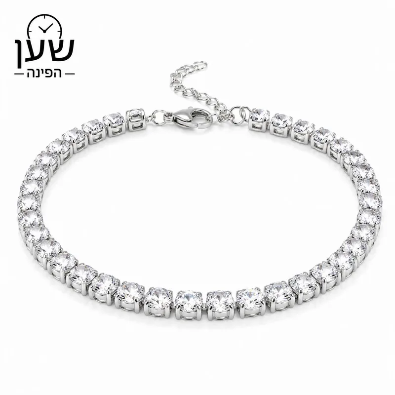 צמיד טניס יוקרתי כסף – שיבוץ אבנים נוצצות