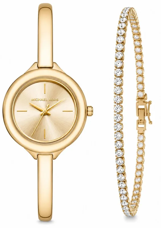 סט שעון Michael Kors לנשים דגם MK4929 + צמיד טניס זהב