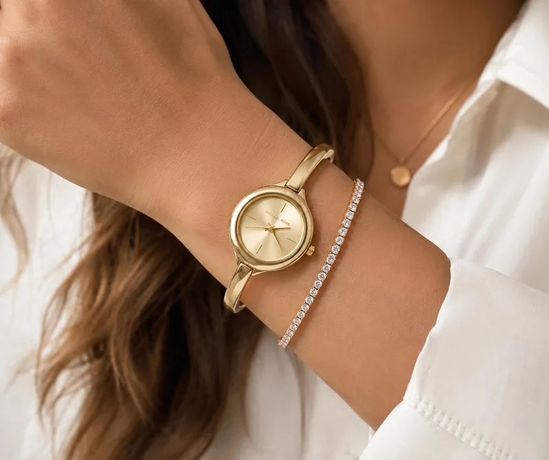 סט שעון Michael Kors לנשים דגם MK4929 + צמיד טניס זהב