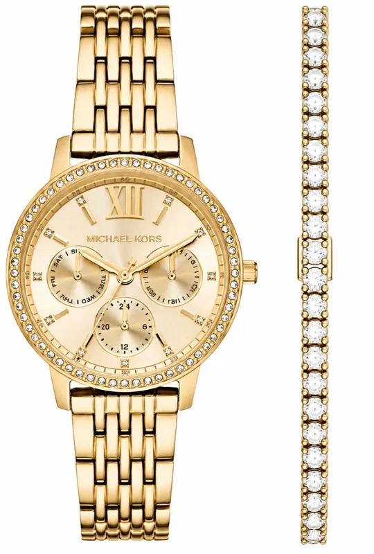 סט שעון מייקל קורס לאישה דגם MKO1080 MICHAEL KORS וצמיד טניס זהב