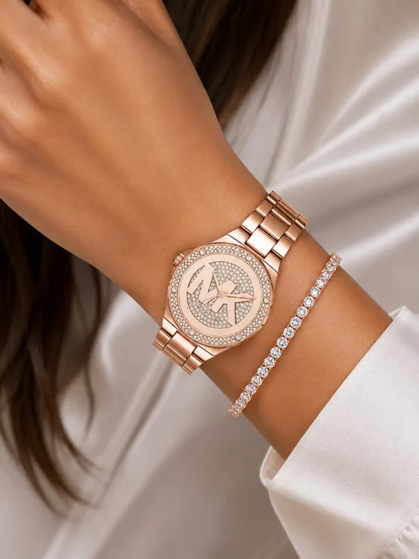 סט שעון מייקל קורס דגם Michael Kors MKO1221 וצמיד טניס רוז גולד