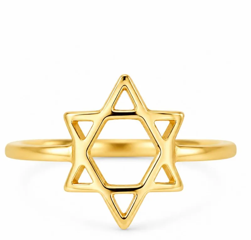 טבעת מגן דוד חלולה בצבע זהב לאישה
