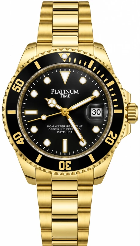 שעון Platinum Time לגבר בצבע זהב עם לוח שחור