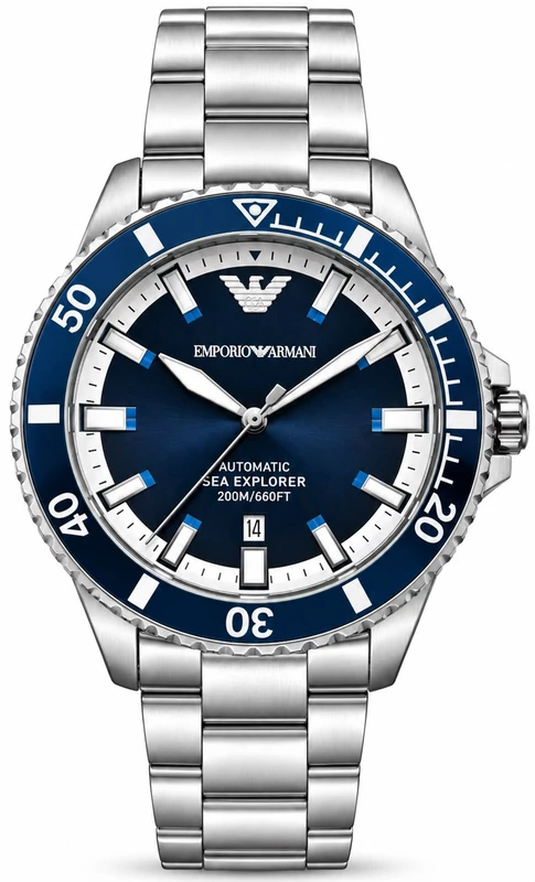שעון Emporio Armani לגבר דגם AR60079 Sea Explorer Automatic כסף לוח כחו