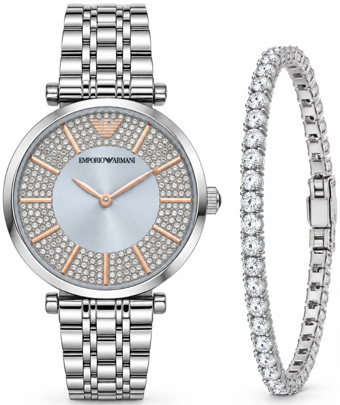 שעון Emporio Armani לנשים AR11594 כסוף עם לוח משובץ אבנים