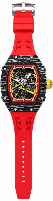 שעון RM לגבר בעיצוב Skeleton שחור-אדום עם רצועת סיליקון אדומה