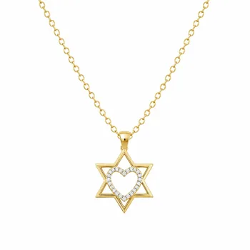שרשרת לאישה בציפוי זהב עם תליון מגן דוד בשילוב לב משובץ אבנים