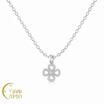 שרשרת פרח כסופה בעיצוב יוקרתי ועדין בשילוב אבנים
