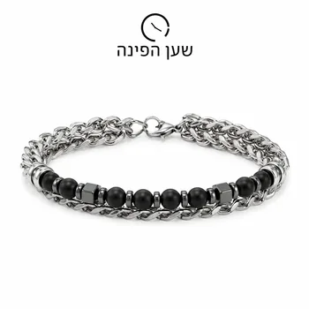 צמיד שכבות כסף ושחור לגבר