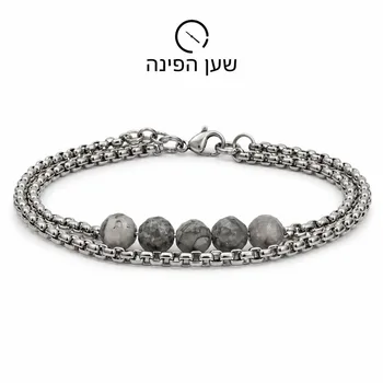 צמיד לגבר כסף עם אבני שיש אפורות