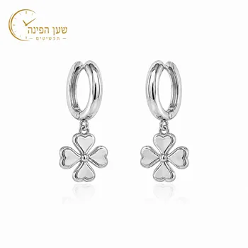 עגילי חישוק תליון פרח לנשים – צבע כסף