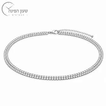 שרשרת טניס כפולה צמודה לצוואר לנשים – צבע כסף