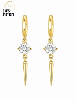 עגילי זהב יוקרתיים בשילוב אבן זירקון נוצצת ותליון מחודד