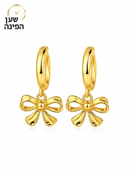 עגילי חישוק זהב עם תליון פפיון בעיצוב נשי