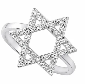 טבעת מגן דוד משובצת – צבע כסף