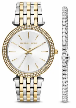 סט שעון יד אנלוגי לאישה Michael Kors MK3215 מייקל קורס וצמיד טניס כסף