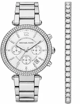 סט שעון יד אנלוגי לאישה michael kors mk5353 מייקל קורס וצמיד טניס כסף