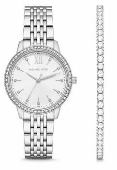 סט שעון מייקל קורס לאישה דגם MKO1171 MICHAEL KORS וצמיד טניס כסף