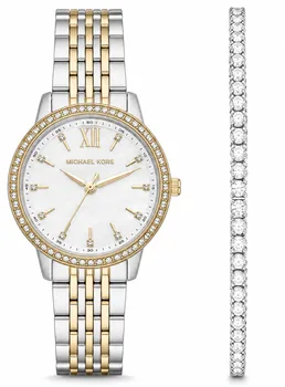 סט שעון Michael Kors MKO1172 לאישה – דו גוון כסף וזהב וצמיד טניס כסף
