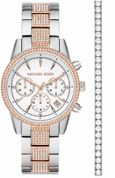 סט שעון יד אנלוגי לאישה michael kors mk6651 מייקל קורס וצמיד טניס כסף