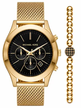 סט שעון מייקל קורס לגבר MK9057 MICHAEL KORS וצמיד כדורים זהב