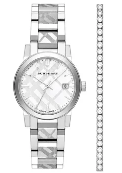 סט שעון יד אנלוגי לאישה Burberry BU9144 ברברי וצמיד טניס כסף
