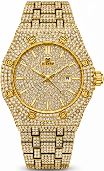 שעון KDW לגבר בצבע זהב משובץ אבנים בסגנון Iced Out