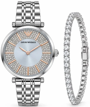 שעון Emporio Armani לנשים AR11594 כסוף עם לוח משובץ אבנים
