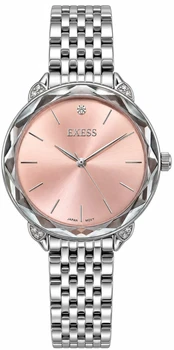 שעון נשים EXESS כסוף עם לוח רוז גולד בעיצוב יוקרתי