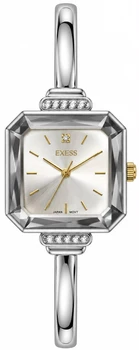 שעון נשים EXESS כסוף מרובע עם לוח כסוף ומסגרת קריסטלית